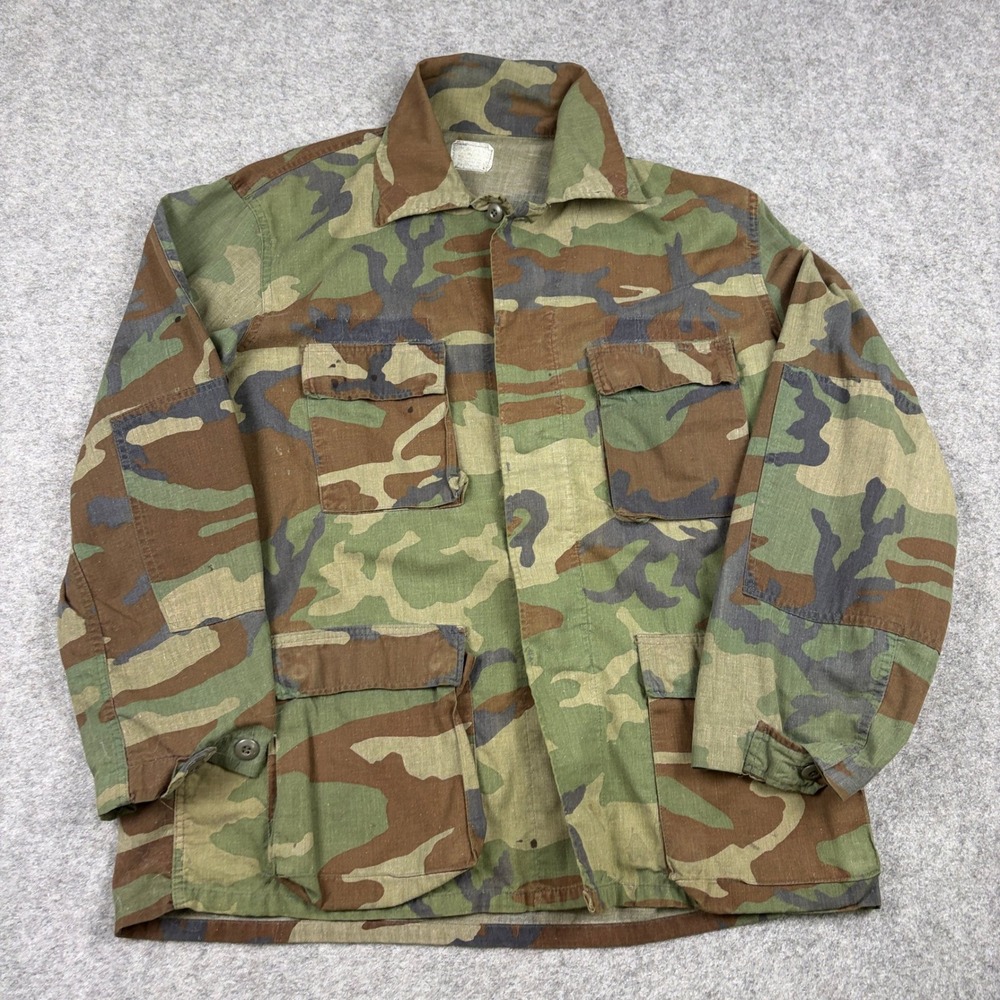 Military Camo Field Jacket Mens Large‎ Woodland Camouflage Utility Coat Vintage